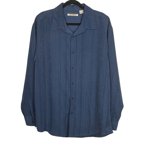 Havanera Men's Blue Shirt Solid Button Down Long Sleeve Tropical Beach Size XL - Picture 1 of 5